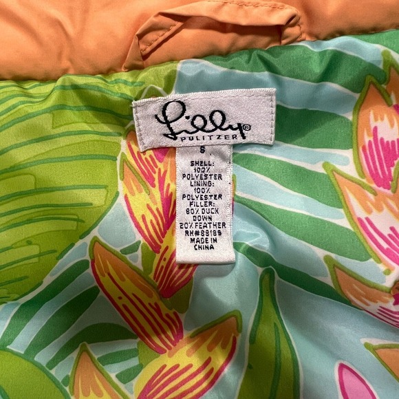 LILY PULITZER Orange Puffer Down Vest Size S Inner Lined Floral NWOT MSRP $155 - Picture 8 of 11